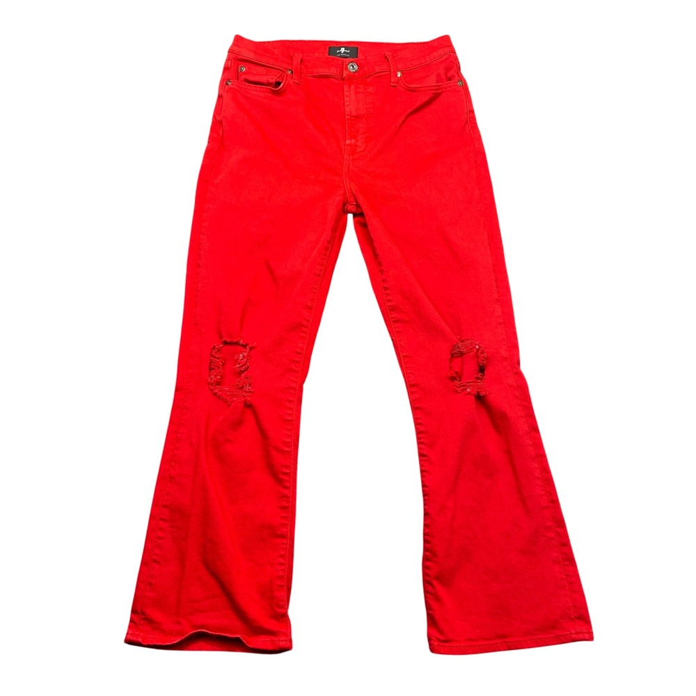 7 For All Mankind Red High Waist Slim Kick Distressed Jeans Size 29 Disco Retro